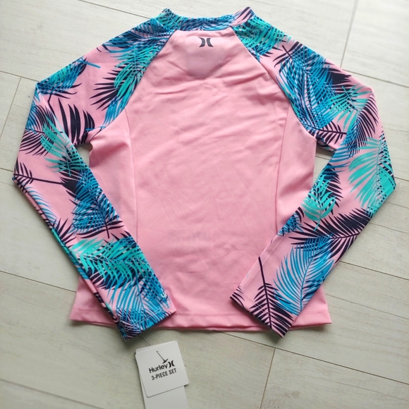 HURLEY NEW girls Pink Palms Rashguard Bikini Set - Picture 4 of 12